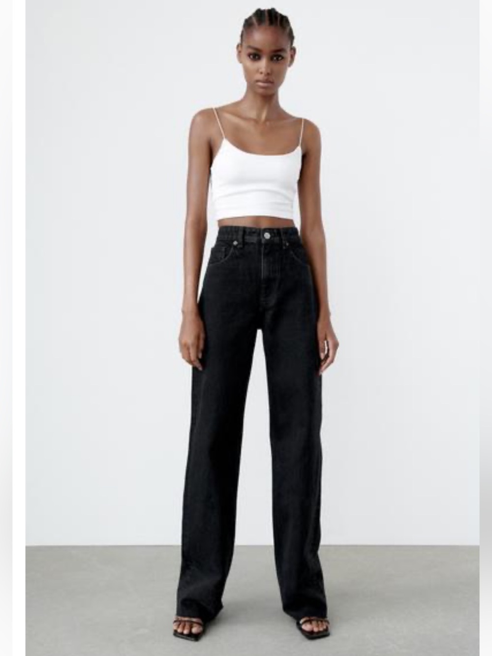 Zara Black High-Rise Wide-Leg Full Length Jeans